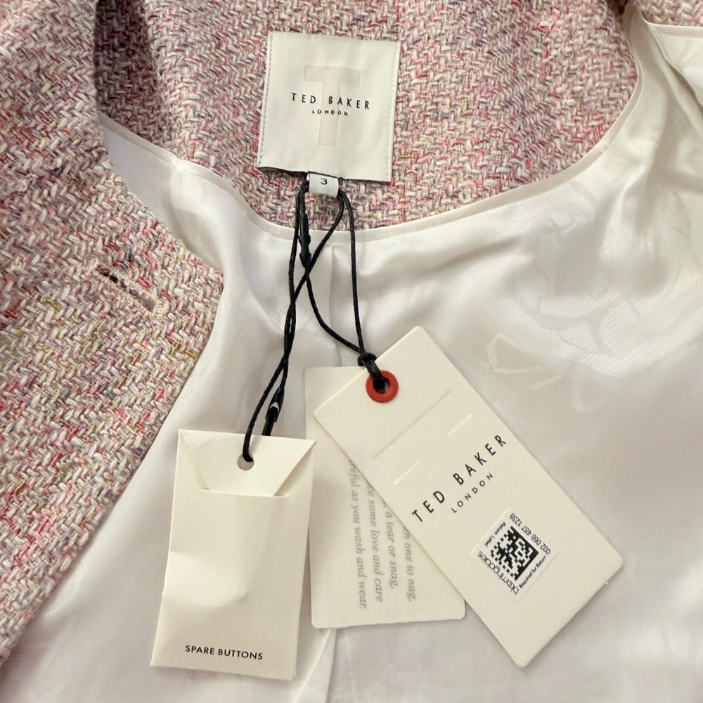 TED BAKER NWT PINK TWEED CROPPED BLAZER 3 - Picture 12 of 13